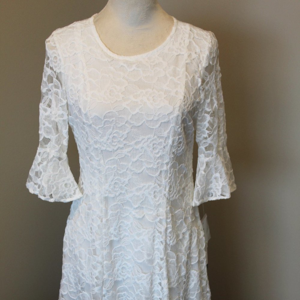 Perceptions, 3/4 Bell Sleeve, White Lace Dress, Petite Small